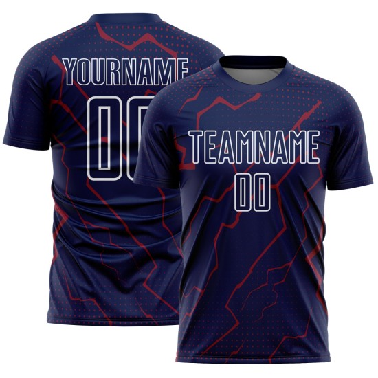 Sports Crimson-White Lightning Navy Uniform Sublimation Soccer Custom Jersey