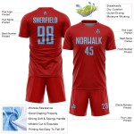 Geometric Light Shape Soccer Sublimation Custom Uniform Sports Red Blue-Steel Gray Jersey Geometric Light Shape Soccer Sublimation Custom Uniform Sports Red Blue-Steel Gray Jersey