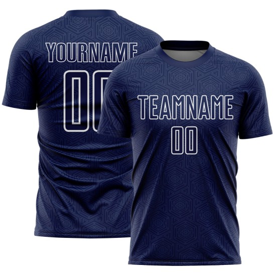 Custom Sports Navy Sublimation Geometric Jersey White Uniform Shape Soccer Custom Sports Navy Sublimation Geometric Jersey White Uniform Shape Soccer