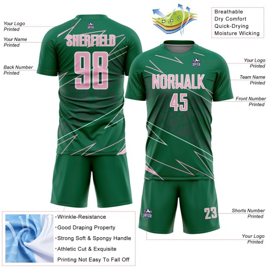 Uniform Sports Soccer Kelly Lines Sublimation Jersey Light Green Custom Pink-White Uniform Sports Soccer Kelly Lines Sublimation Jersey Light Green Custom Pink-White