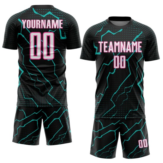 White Jersey Lightning Aqua-Pink Black Sports Custom Uniform Soccer Sublimation
