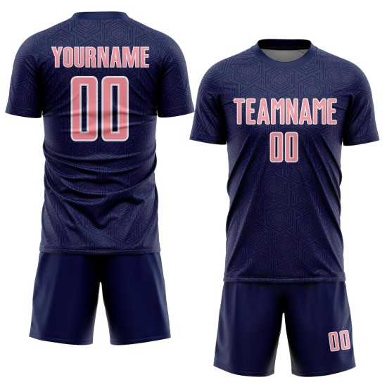 Sports Pink-White Geometric Soccer Sublimation Jersey Custom Medium Uniform Navy Shape Sports Pink-White Geometric Soccer Sublimation Jersey Custom Medium Uniform Navy Shape