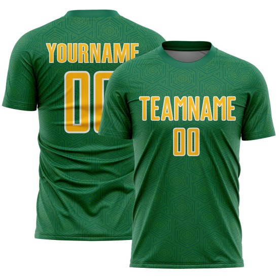 Green Kelly Shape Uniform Jersey Gold-White Custom Sports Soccer Sublimation Geometric Green Kelly Shape Uniform Jersey Gold-White Custom Sports Soccer Sublimation Geometric