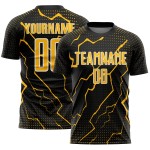 Gold-White Lightning Soccer Custom Uniform Black Sublimation Jersey Sports Gold-White Lightning Soccer Custom Uniform Black Sublimation Jersey Sports