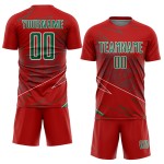 Red Sublimation Soccer Green-White Sports Jersey Lines Uniform Custom Kelly Red Sublimation Soccer Green-White Sports Jersey Lines Uniform Custom Kelly
