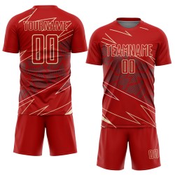 Cream Jersey Soccer Sports Red Sublimation Uniform Lines Custom