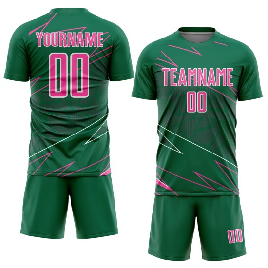 Kelly Sports Pink-White Sublimation Custom Uniform Soccer Lines Jersey Green Kelly Sports Pink-White Sublimation Custom Uniform Soccer Lines Jersey Green