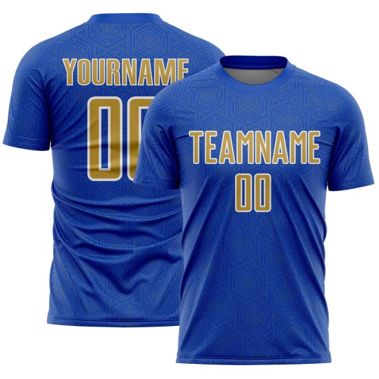 Sports Thunder Soccer Sublimation Shape Blue Geometric Jersey Uniform Gold-White Old Custom