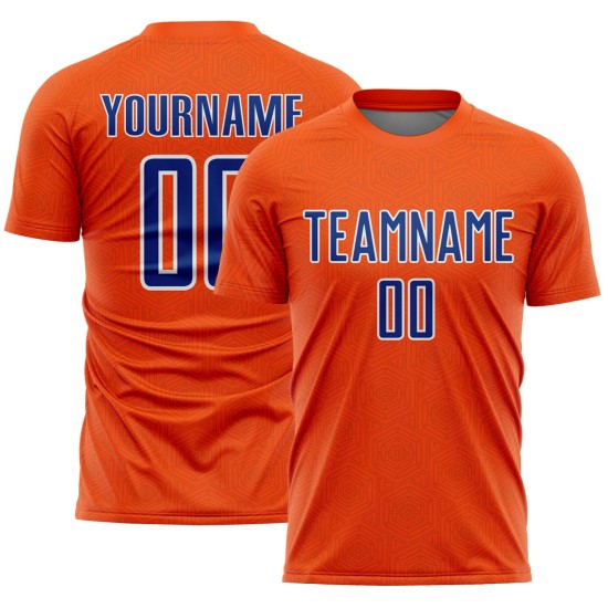 Custom Shape Uniform Sports Geometric Soccer Jersey Sublimation Orange Royal-White