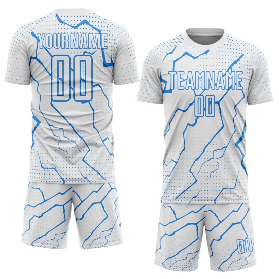Jersey Sports Lightning Powder Soccer Uniform Sublimation White Custom Blue