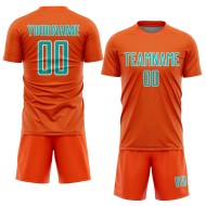 Custom Orange Uniform Sublimation Soccer Jersey Geometric Sports Shape Aqua-White