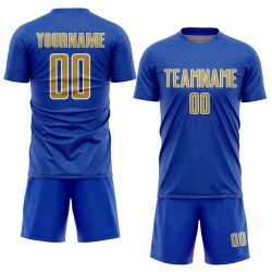 Sports Thunder Soccer Sublimation Shape Blue Geometric Jersey Uniform Gold-White Old Custom