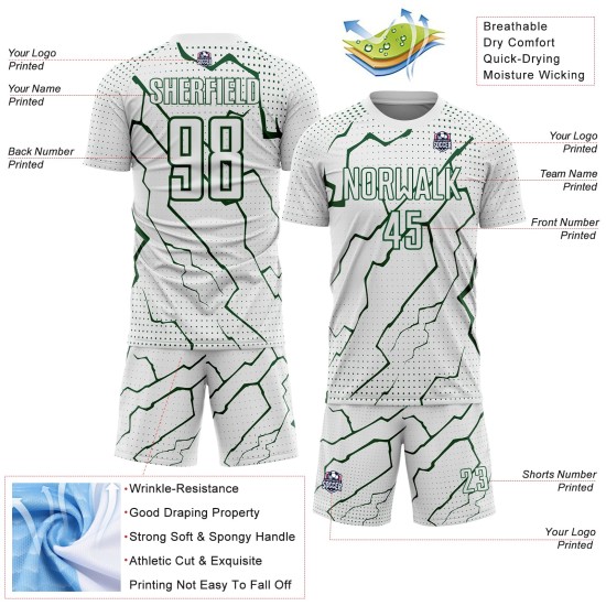 Custom Sublimation Soccer Jersey Lightning Sports Green White Uniform