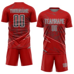 Red Jersey Steel Uniform Sports Sublimation Custom Soccer Lines Gray-White