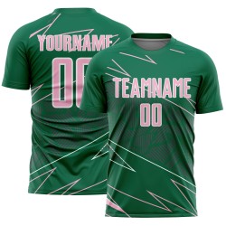 Uniform Sports Soccer Kelly Lines Sublimation Jersey Light Green Custom Pink-White
