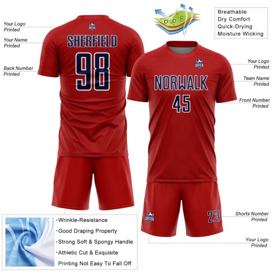Jersey Red Geometric Soccer Shape Custom Uniform Sports Sublimation Navy-White Jersey Red Geometric Soccer Shape Custom Uniform Sports Sublimation Navy-White