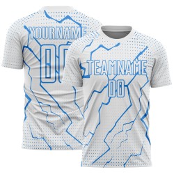 Jersey Sports Lightning Powder Soccer Uniform Sublimation White Custom Blue