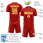 Sublimation Uniform Red Geometric Jersey Shape Soccer Gold-White Custom Sports