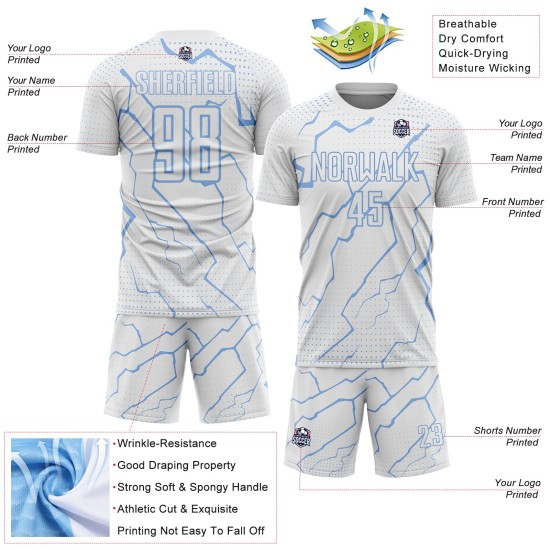Jersey Soccer Lightning Uniform Custom White Sports Light Blue Sublimation