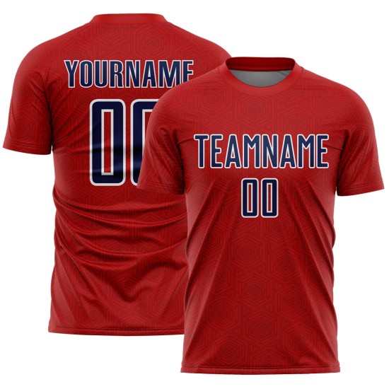 Jersey Red Geometric Soccer Shape Custom Uniform Sports Sublimation Navy-White Jersey Red Geometric Soccer Shape Custom Uniform Sports Sublimation Navy-White
