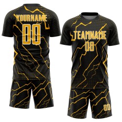 Gold-White Lightning Soccer Custom Uniform Black Sublimation Jersey Sports