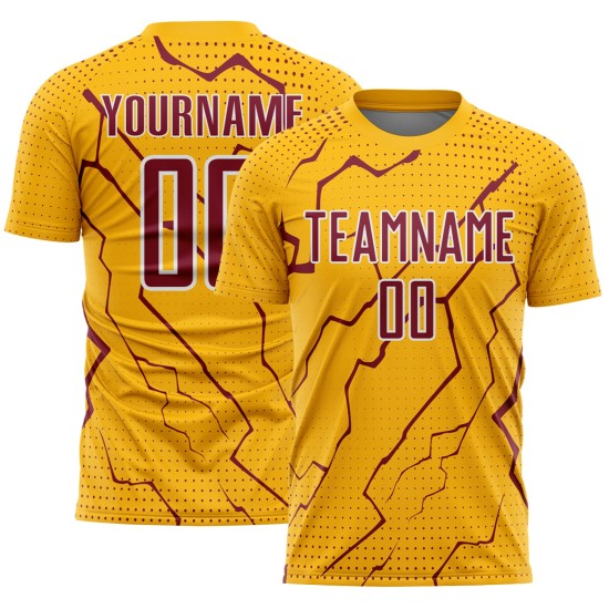 Sublimation Uniform Lightning Crimson-White Soccer Jersey Sports Gold Custom