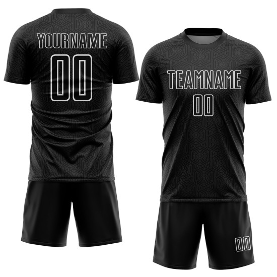 White Sports Jersey Uniform Sublimation Soccer Shape Custom Geometric Black