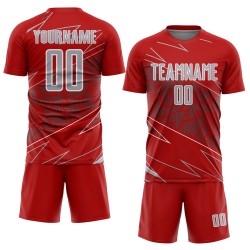 Jersey Uniform Sublimation Soccer Lines Red Custom Sports Gray-White