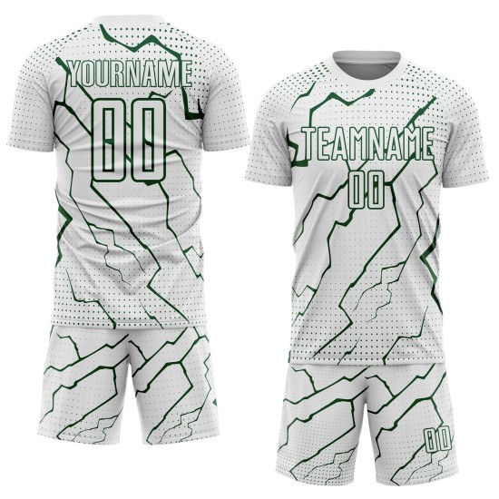 Custom Sublimation Soccer Jersey Lightning Sports Green White Uniform
