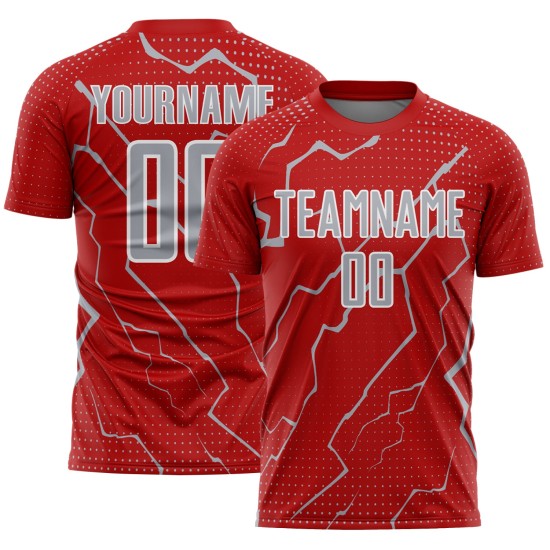 Lightning Soccer Sports Jersey Sublimation Gray-White Custom Red Uniform Lightning Soccer Sports Jersey Sublimation Gray-White Custom Red Uniform