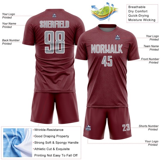 Sports Geometric Sublimation Gray-White Uniform Jersey Shape Custom Burgundy Soccer