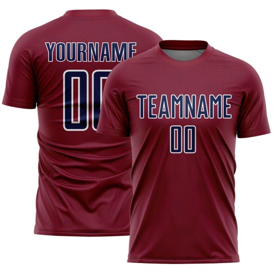Custom Crimson Uniform Navy-White Sports Shape Geometric Sublimation Soccer Jersey