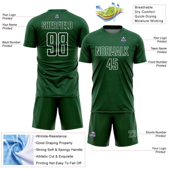 Sports Uniform Geometric White Sublimation Shape Custom Jersey Soccer Green Sports Uniform Geometric White Sublimation Shape Custom Jersey Soccer Green