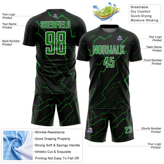 Sports Grass Green-White Sublimation Black Lightning Custom Uniform Soccer Jersey